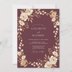 Deep Plum Cream Ranunculus Eucalyptus Wedding Invitation