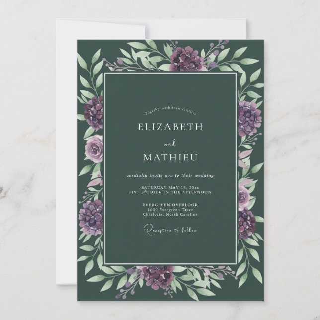 Deep Plum Dahlia Wedding Invitation (Front)