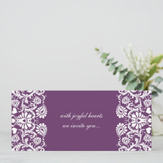 Deep Plum Damask Swirls Wedding Invitation
