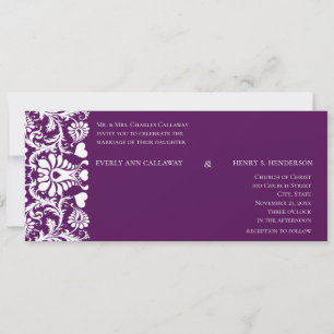 Deep Plum Damask Swirls Wedding Invitation