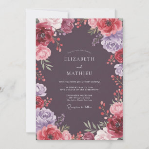Deep Plum Ethereal Floral Wedding Invitation