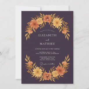 Deep Plum Floral Autumn Wedding Invitation