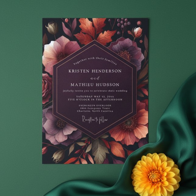 Deep Plum Floral Autumn Wedding Invitation (Creator Uploaded)