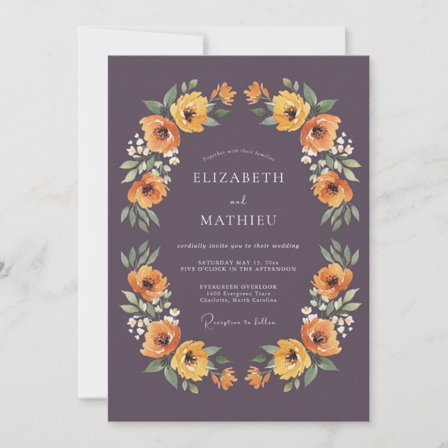 Deep Plum Floral Flourish Wedding Invitation (Front)