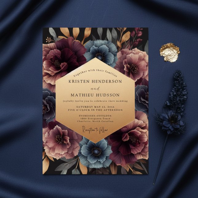 Deep Plum Floral Opulence Wedding Invitation (Creator Uploaded)