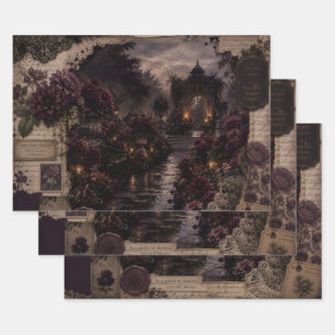 DEEP PLUM GARDEN OF MEMORIES JUNK JOURNAL ART WRAPPING PAPER SHEETS