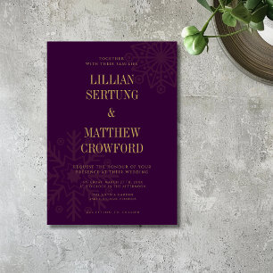 Deep Plum Gold Clean Snowflake Winter Wedding Invitation