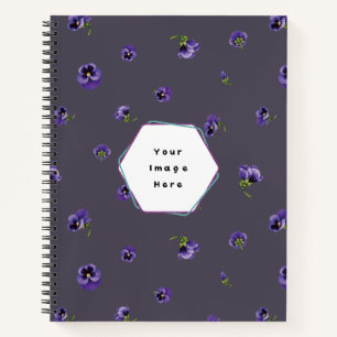 Deep Plum Gray Purple Pansy Floral Pattern Notebook