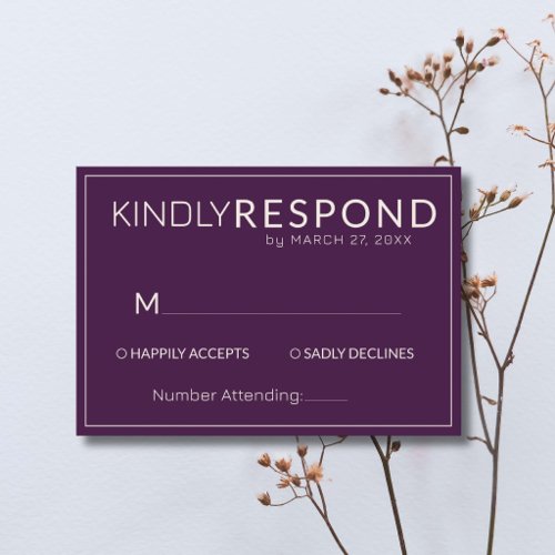 Deep Plum Ivory Old Money Modern Frame Wedding RSVP Card