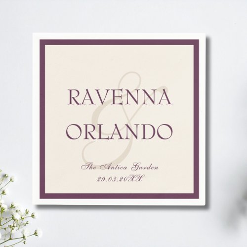 Deep Plum Ivory Old Money Timeless Wedding Napkins