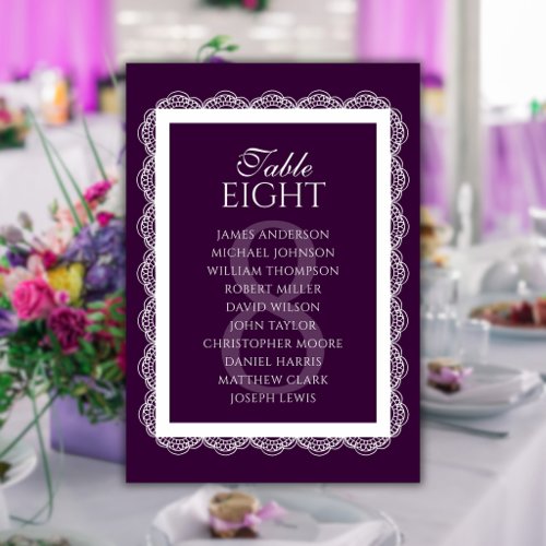 Deep Plum Lace Doily Wedding Seating Chart Table Number