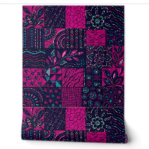 Deep Plum & Magenta Multicolor Patchwork WallPaper