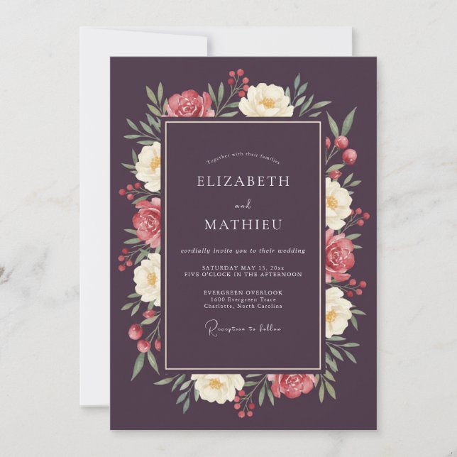 Deep Plum Moody Winter Wedding Invitation (Front)