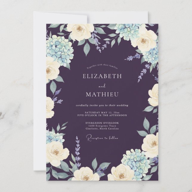 Deep Plum Noble Botanical Wedding Invitation (Front)