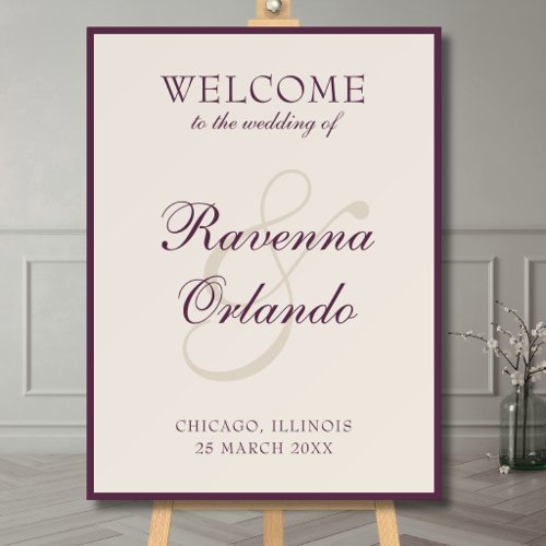 Deep Plum Old Money Timeless Wedding Welcome Foam Board