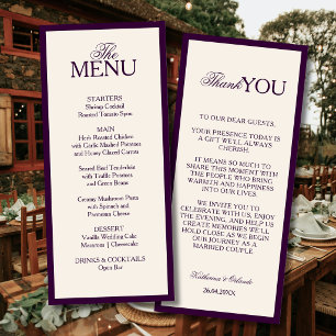 Deep Plum Old Money Wedding Menu Thank You Note