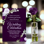 Deep Plum Purple & Lavender Boho Roses Wedding Invitation<br><div class="desc">This beautiful boho chic wedding invitation features a bold deep plum purple marbled background - making it unique and visually striking. The artwork includes a bounty of hand painted watercolor roses in complimentary shades of purple and lavender, along with sprigs of eucalyptus leaves, lavender flowers, and garden greenery. The typography...</div>