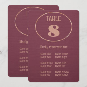 Deep Plum Rose Gold Table Number and Place Card