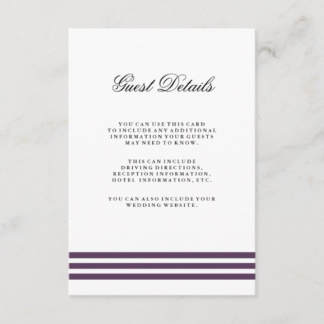 Deep Plum Stripes Wedding Guest Detail Enclosure Card