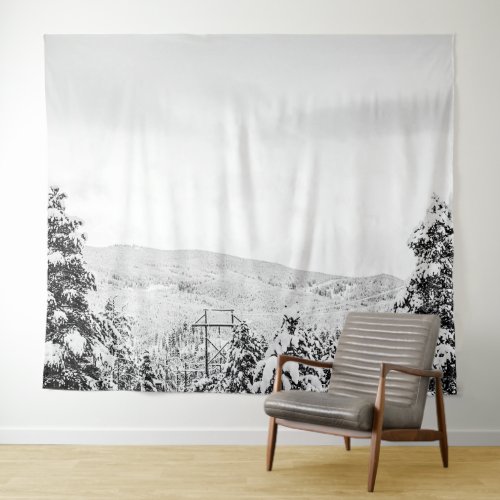 Deep Powder Trees  Black and White Skiing Tapestry