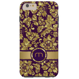 Deep Purp And Gold Vintage Floral Damasks Monogram Tough iPhone 6 Plus Case
