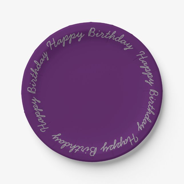 Deep Purple 7" Birthday Party Paper Plates (Front)