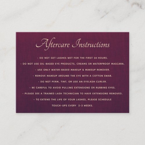 Deep Purple AfterCare for Lash Extensions Business Card