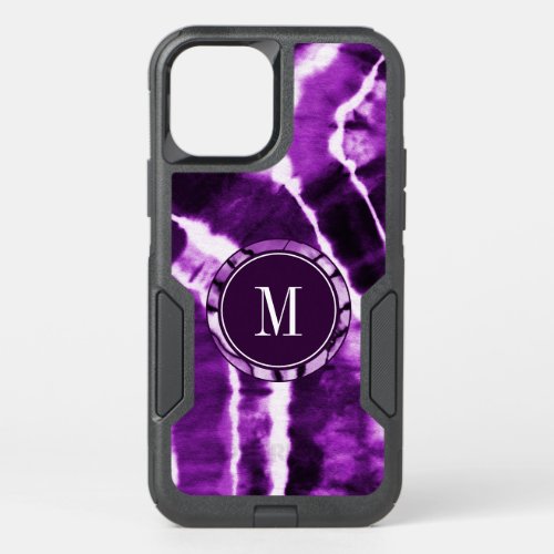 Deep Purple Agate Marble Tie Dye Pattern Monogram OtterBox Commuter iPhone 12 Case