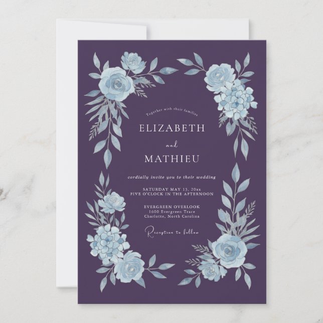 Deep Purple Alluring Winter Wedding Invitation (Front)