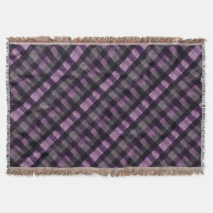 Deep Purple and Black Diagonal Plaid Throw Blanket