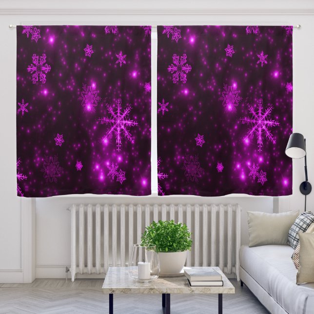 Deep Purple and Bright Snowflakes Winter Holiday Blackout Curtains (Living Room)