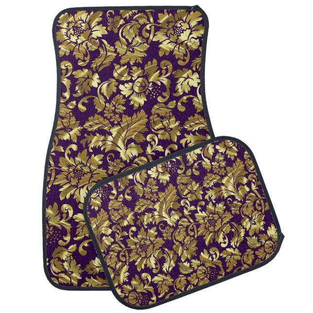 Deep Purple And Gold Floral Damasks Car Mat (Set)