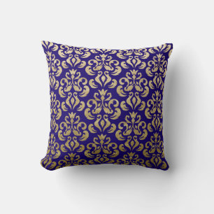 Deep Purple and Gold Foil Damask Pattern Throw Pillow