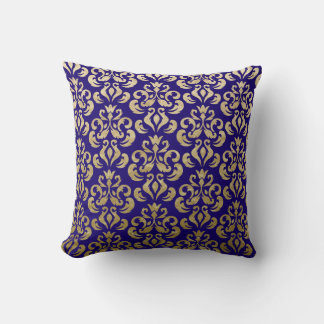 Deep Purple and Gold Foil Damask Pattern Throw Pillow