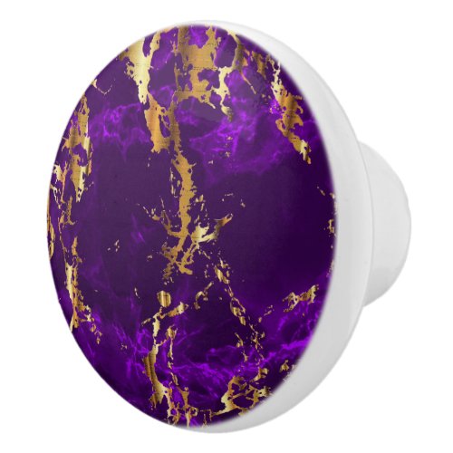 Deep Purple and Gold Marble Ceramic Knob