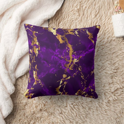 Deep Purple and Gold Marble Throw Pillow Zazzle