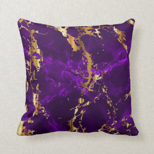 Deep Purple and Gold Marble Throw Pillow