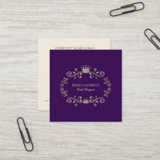 Deep Purple And Silver Glitter Ornate Frame Square Business Card