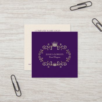 Deep Purple And Silver Glitter Ornate Frame  Square Business Card by artOnWear at Zazzle