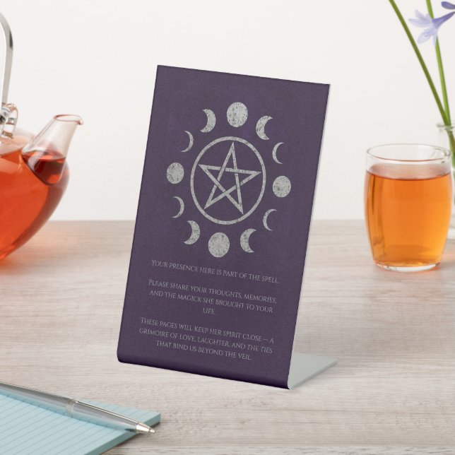 Deep Purple and Silver Pentacle Funeral  Pedestal Sign (In SItu)