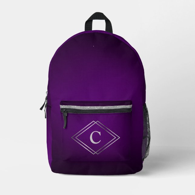 Deep Purple and Silver Printed Backpack (Front)