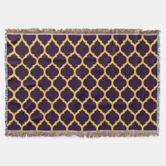 Deep Purple and Tan Moroccan Quatrefoil Pattern Throw Blanket