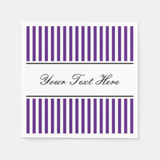 Deep purple and white striped napkins for wedding