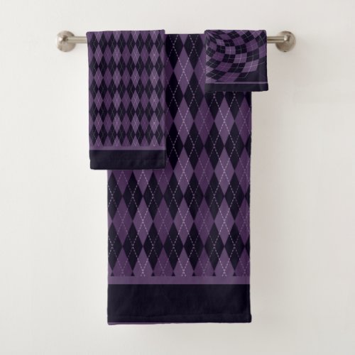 Deep Purple Argyle Bath Towel Set