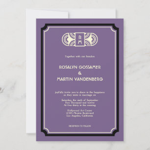 Deep purple art deco retro Hollywood glam wedding Invitation