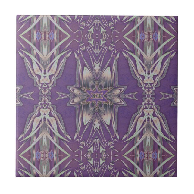 Deep Purple Art Nouveau Deco Kaleidoscopic Fractal Ceramic Tile (Front)