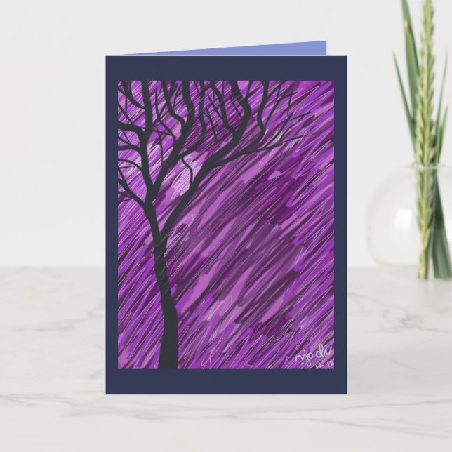 Deep Purple Autumn Tree Greeting Card (Front)