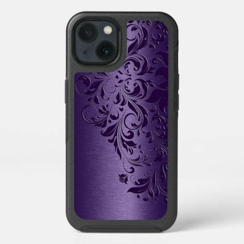 Deep Purple Background  Girly Floral Lace Edge iPhone 13 Case