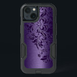 Deep Purple Background & Girly Floral Lace Edge iPhone 13 Case<br><div class="desc">Elegant deep purple metallic texture background with darker purple floral swirly lace accent.</div>