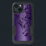 Deep Purple Background & Girly Floral Lace iPhone 13 Case<br><div class="desc">Elegant deep purple metallic texture background with darker purple floral swirly lace accent.</div>